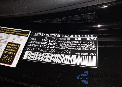 2025 Mercedes-Benz C 300 from USA, damaged, VIN W1KAF4GBXSR257799